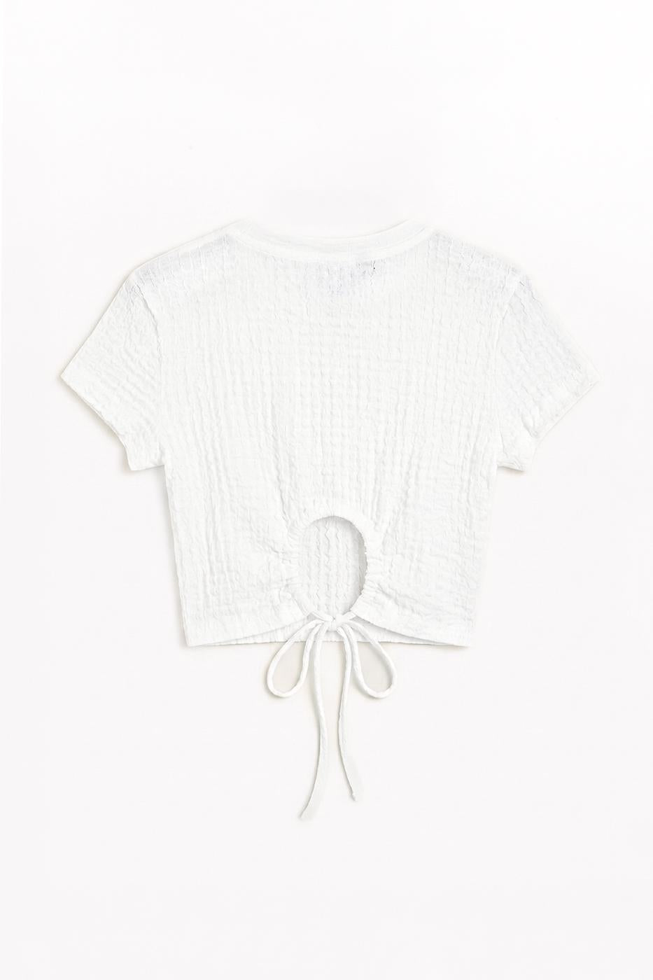 Textured Crop Top Off whıte