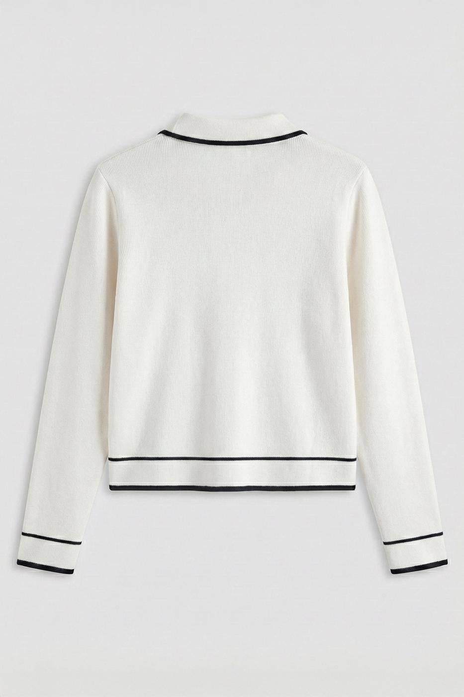 Polo Collar Cardigan with Gold Buttons Ecru