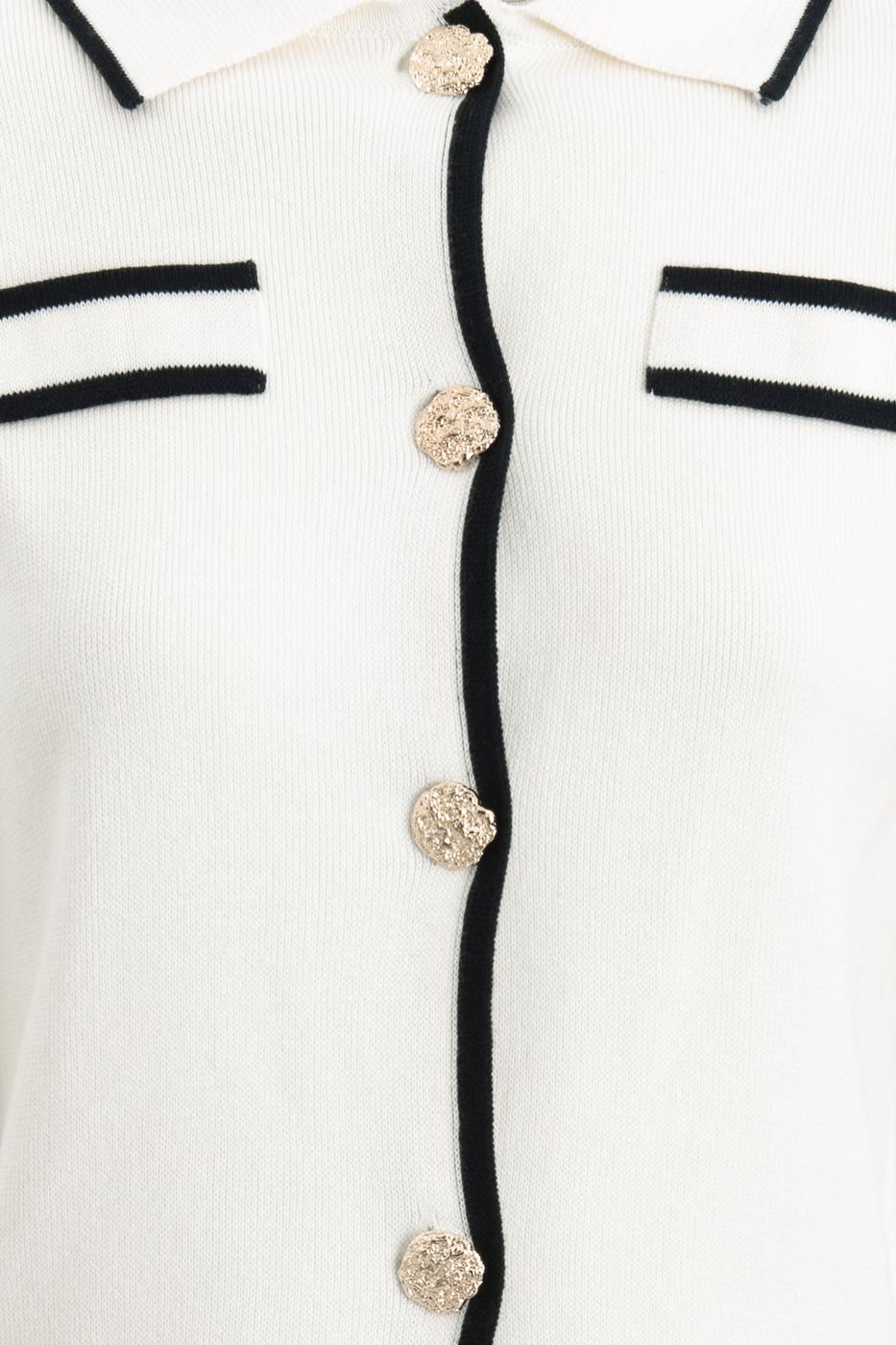 Polo Collar Cardigan with Gold Buttons Ecru