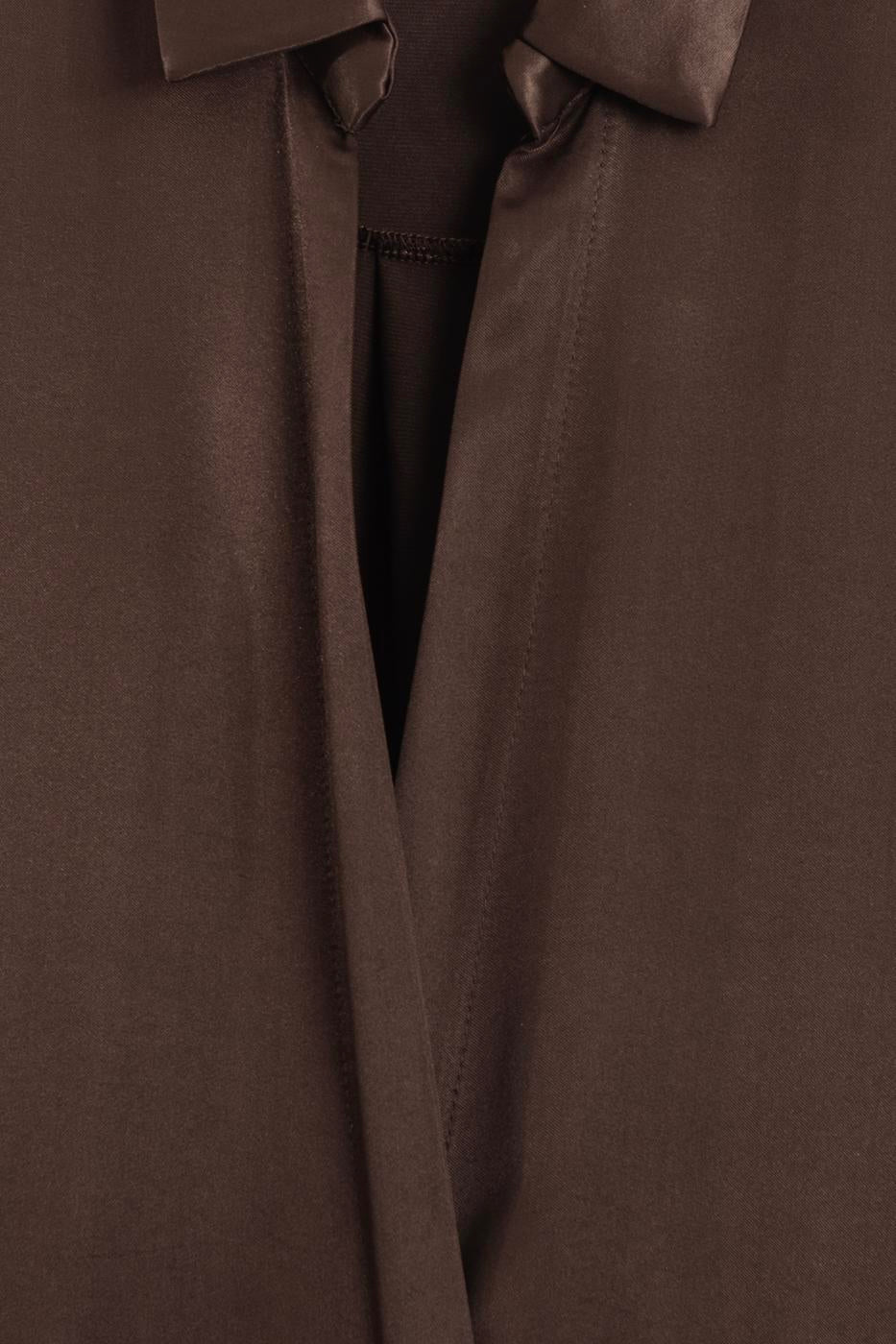 Shirt Collar Draped Satin Dress Brown