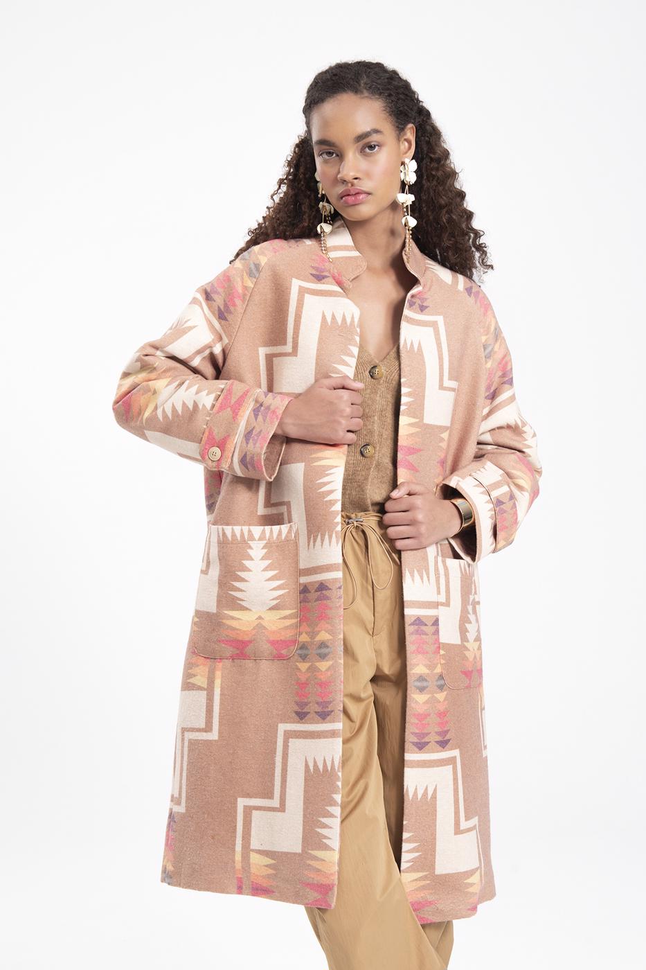Mandarin collar coat Beige