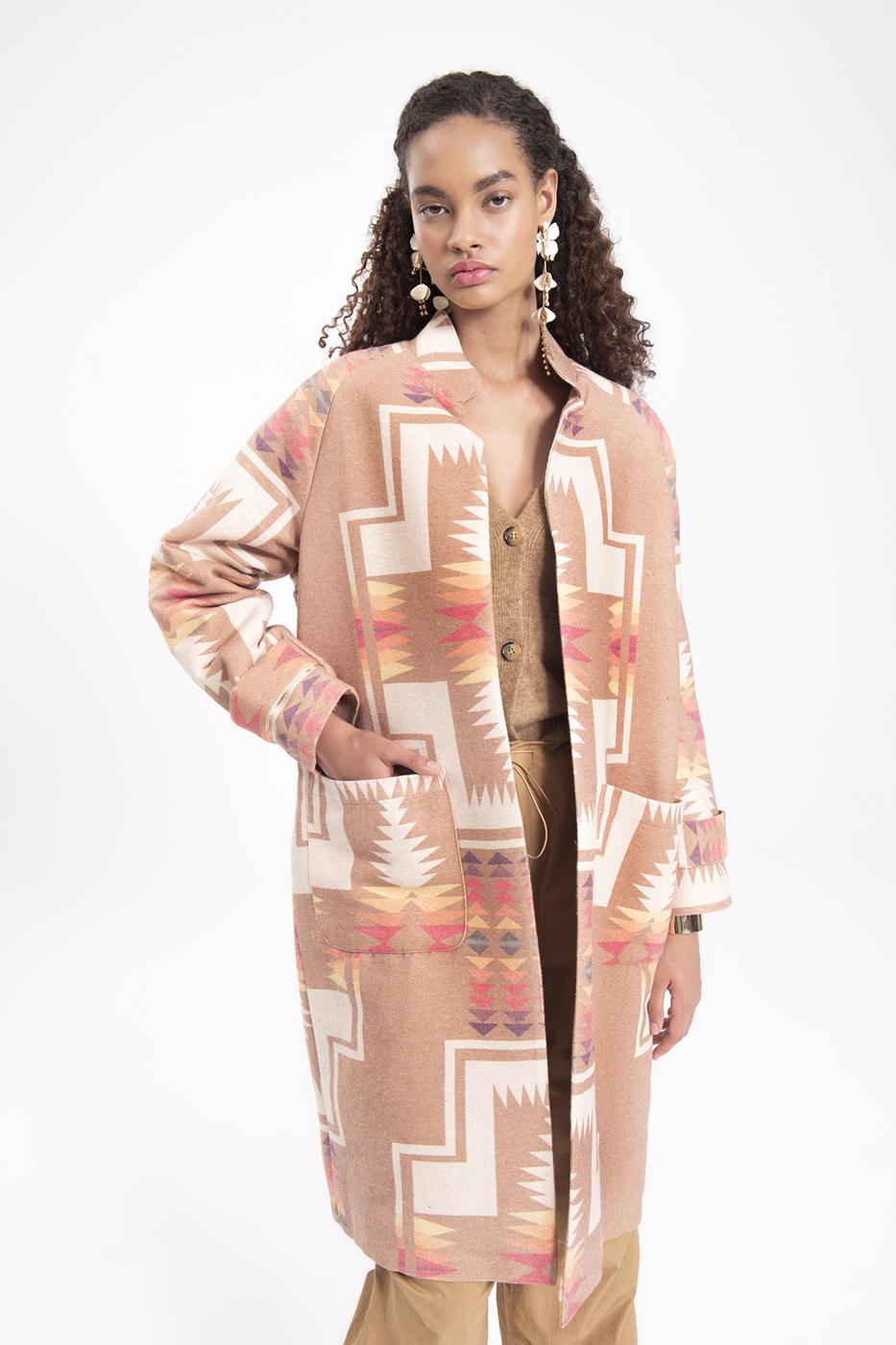 Mandarin collar coat Beige