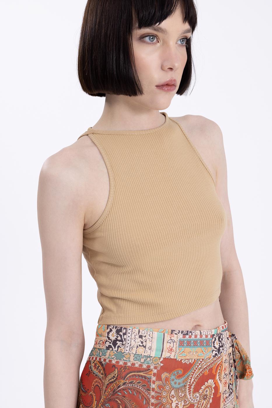 Halter neck crop body Beige