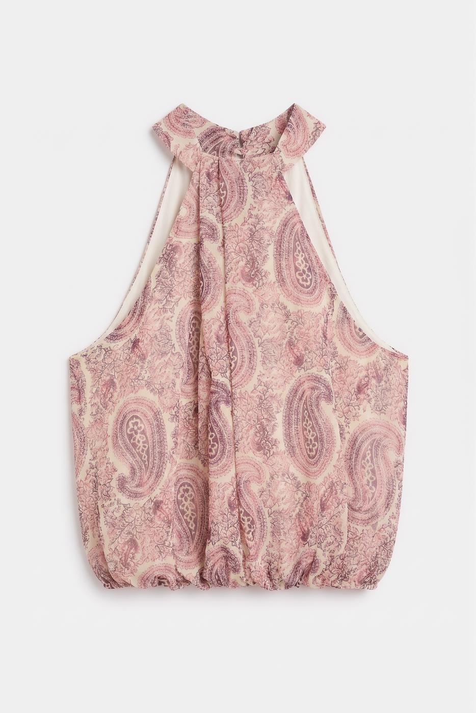 Halter Neck Draped Blouse Powder