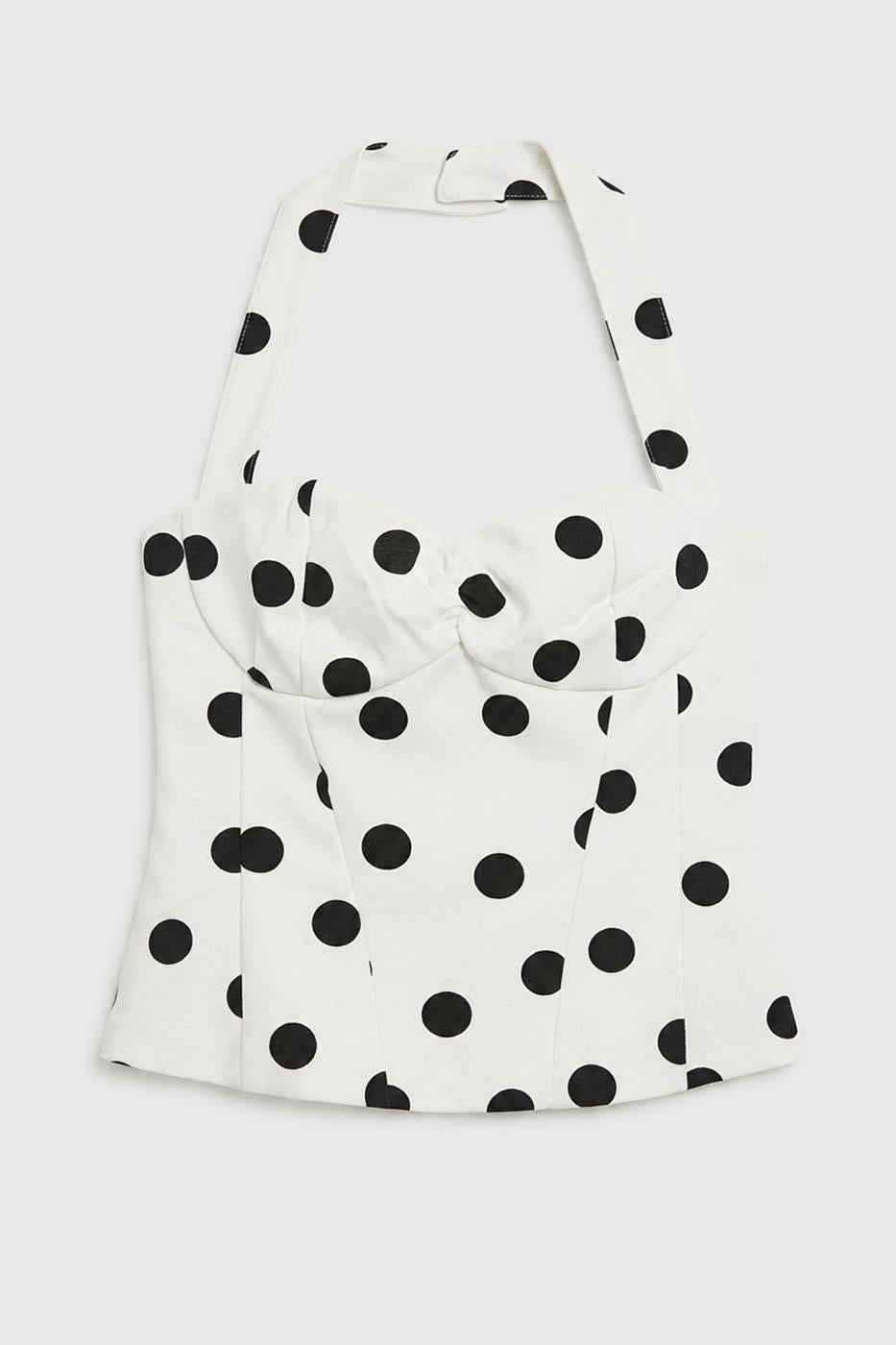 Halter Neck Polka Dot Top Ecru