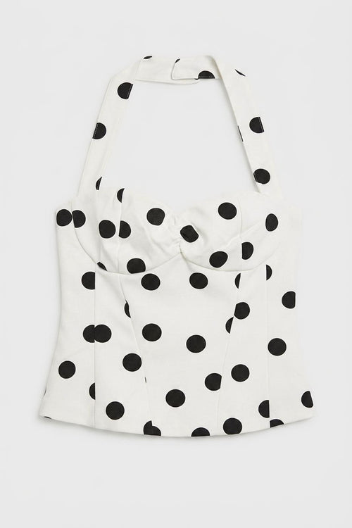 Halter Neck Polka Dot Top Ecru