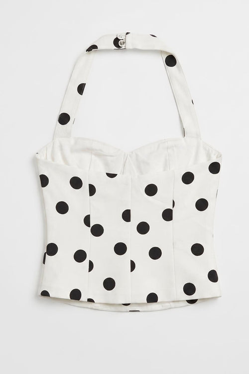 Halter Neck Polka Dot Top Ecru