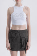 Halter Neck Rhinestone Printed Top White