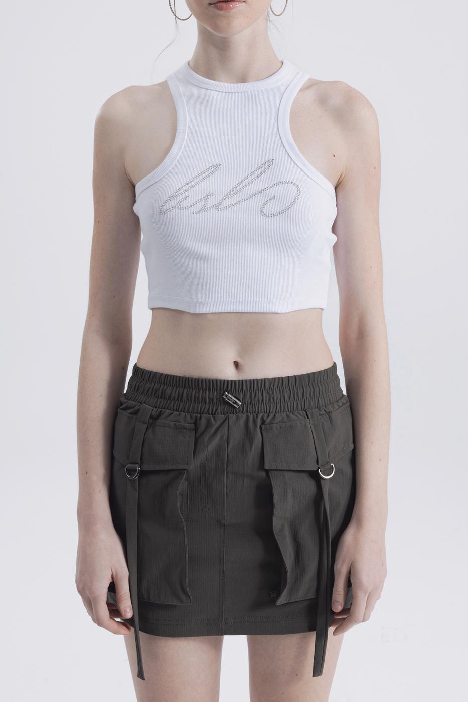 Halter Neck Rhinestone Printed Top White