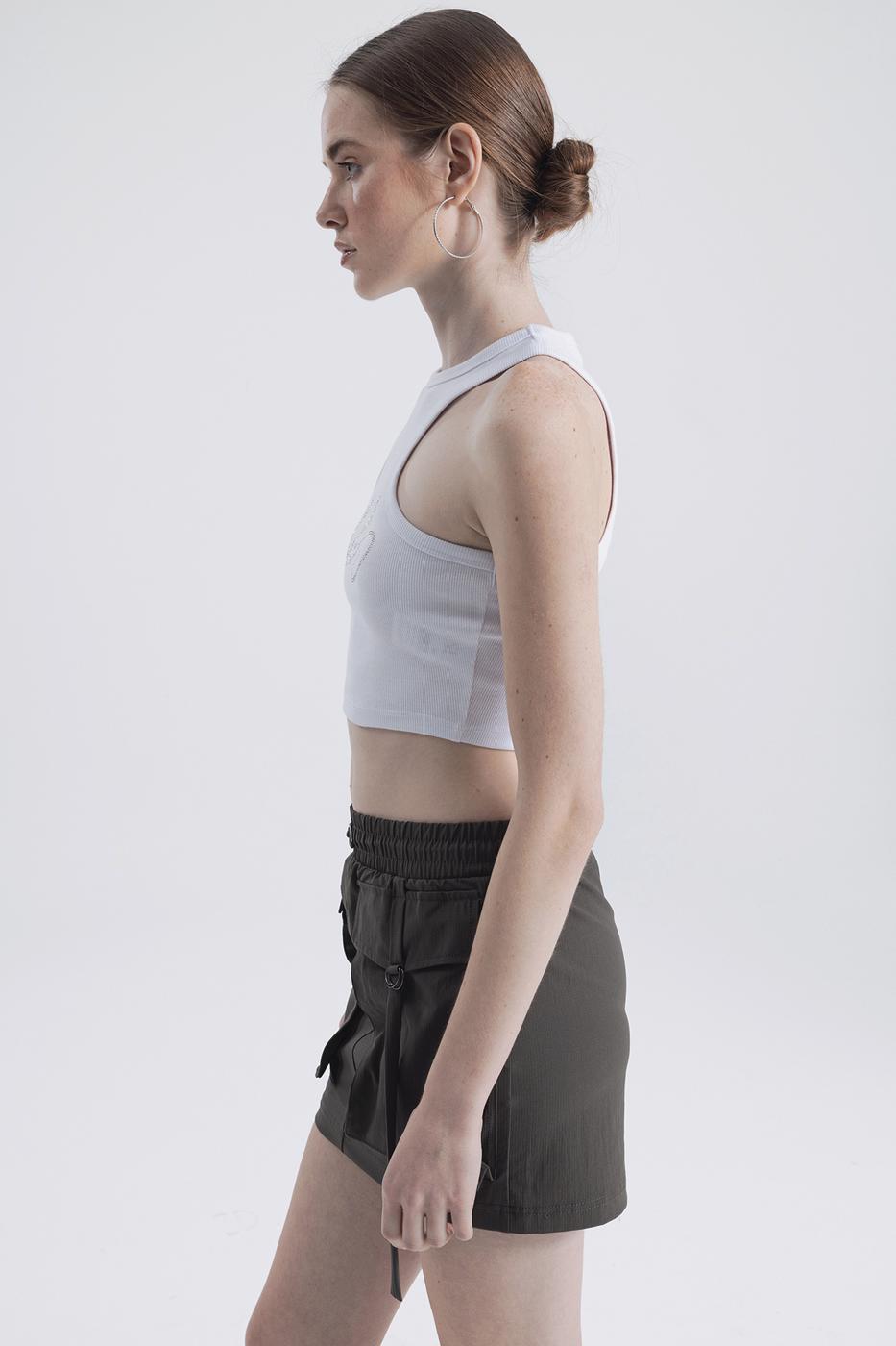 Halter Neck Rhinestone Printed Top White