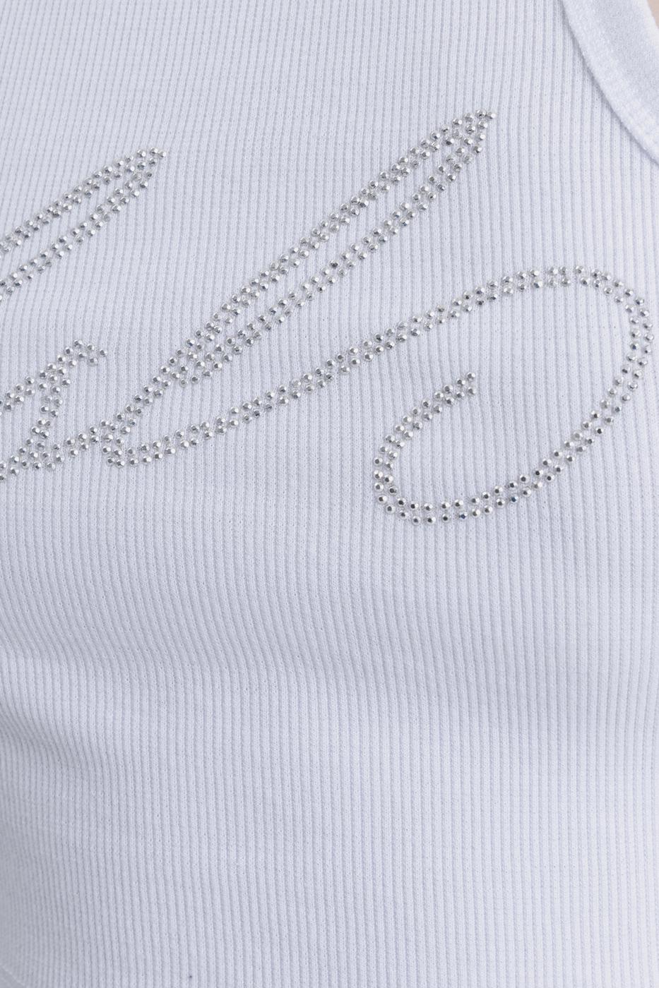 Halter Neck Rhinestone Printed Top White