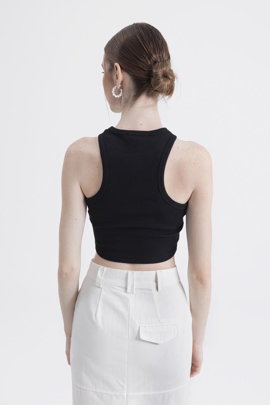 Halter Neck Rhinestone Printed Top Black