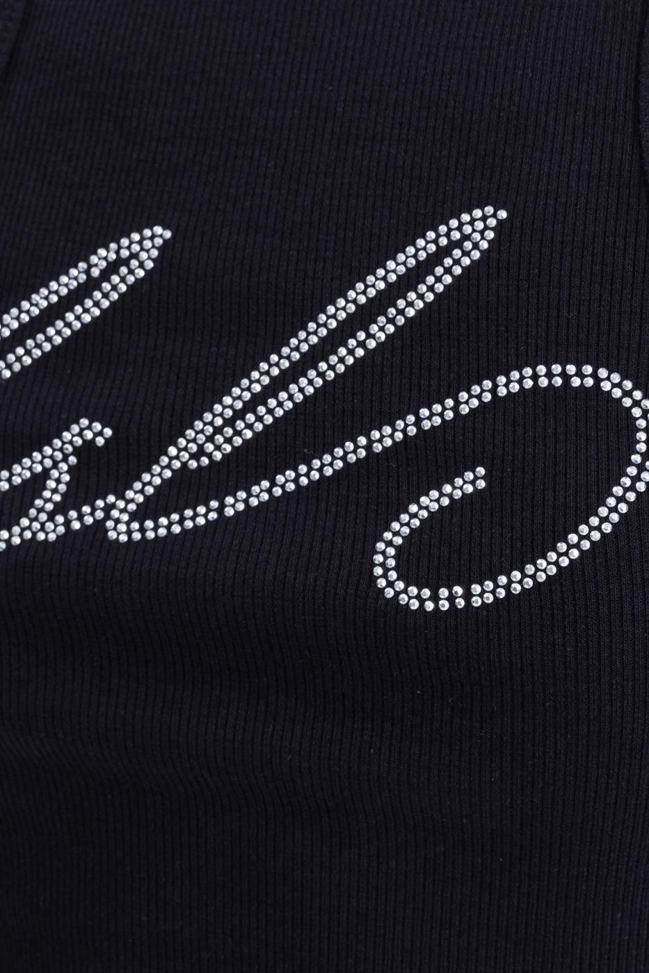 Halter Neck Rhinestone Printed Top Black