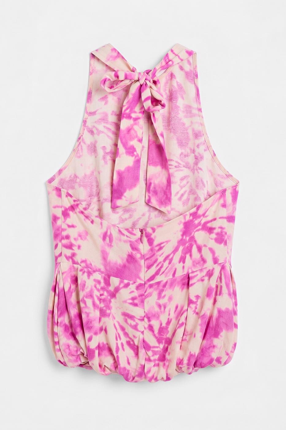 Halter Neck Linen Blend Balloon Blouse Pink