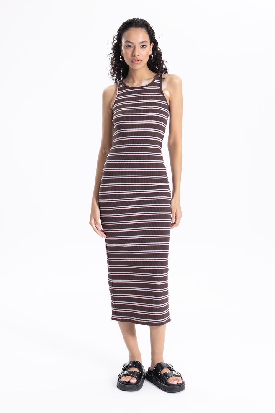 Halter Neck Midi Pencil Dress Brown