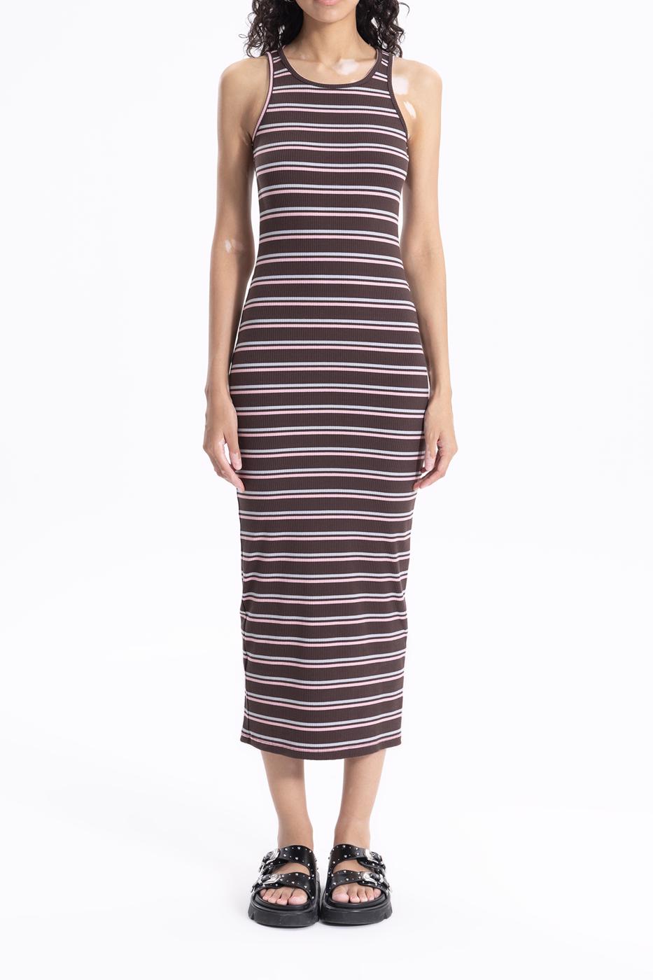 Halter Neck Midi Pencil Dress Brown