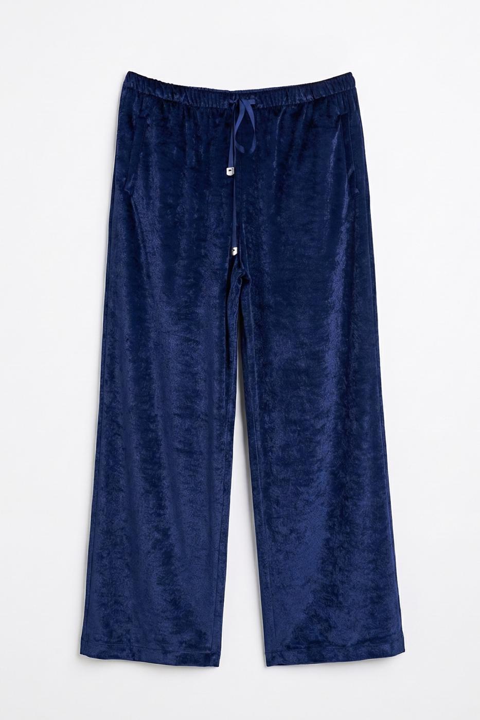 Wide-leg velvet trousers Navy