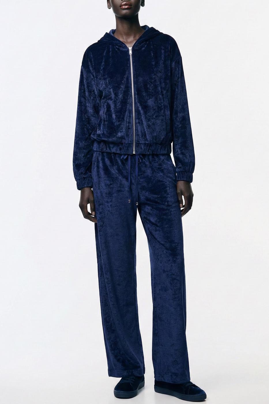 Wide-leg velvet trousers Navy