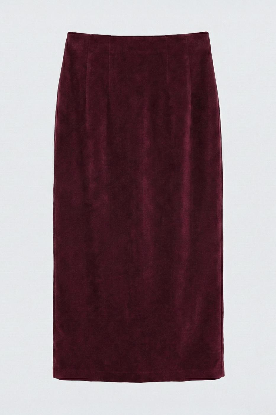 Velvet Midi Pencil Skirt Burgundy