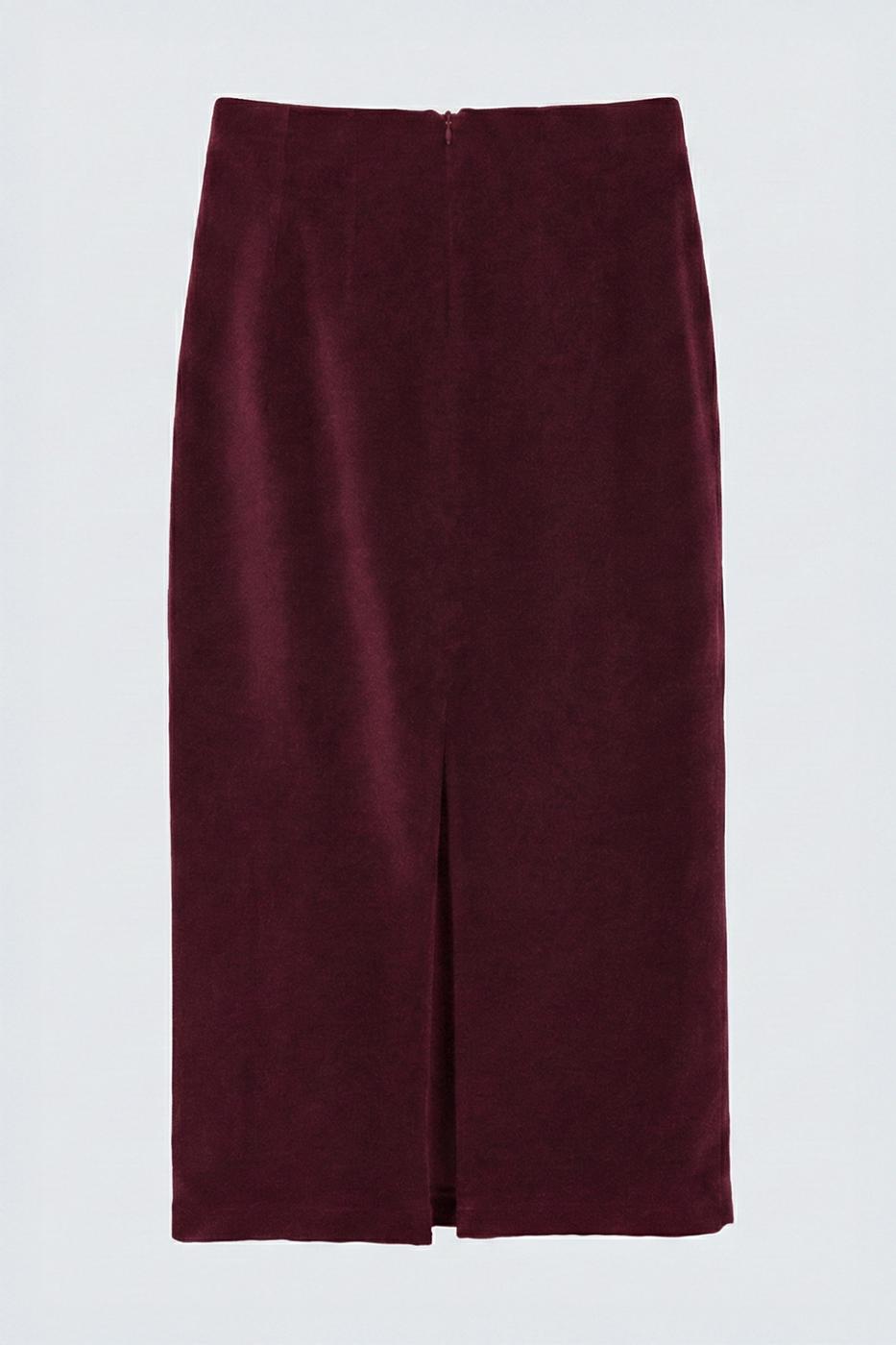 Velvet Midi Pencil Skirt Burgundy