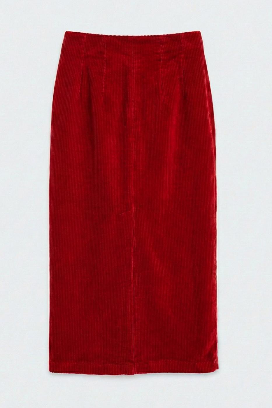 Velvet Midi Pencil Skirt Red