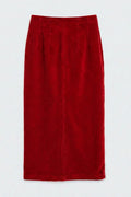 Velvet Midi Pencil Skirt Red