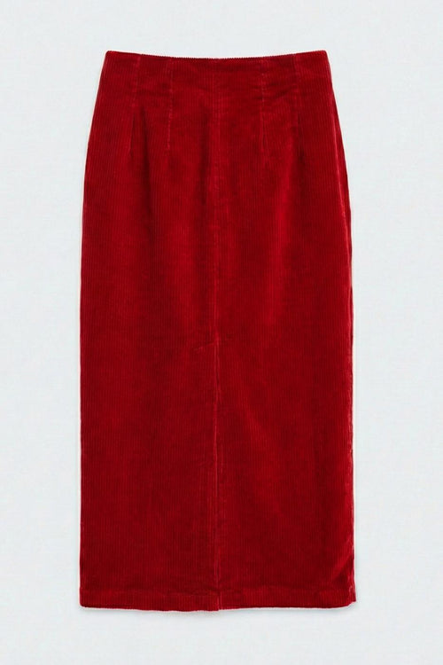 Velvet Midi Pencil Skirt Red
