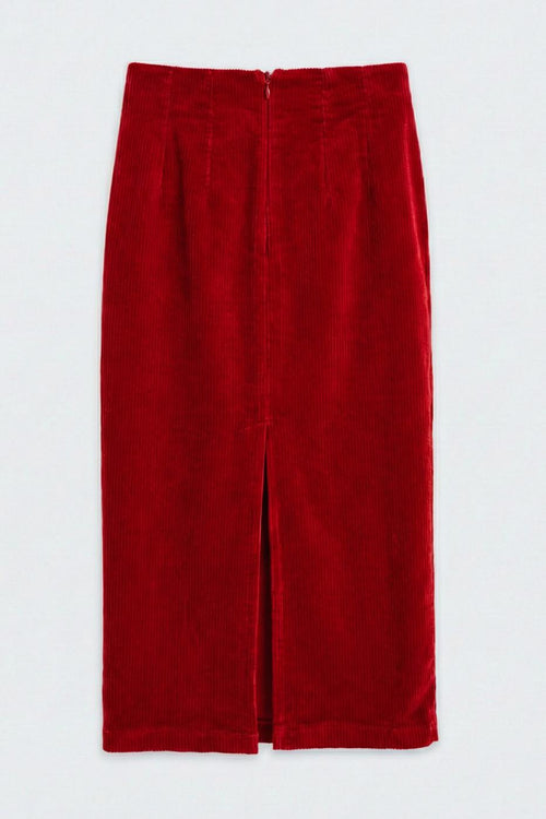 Velvet Midi Pencil Skirt Red