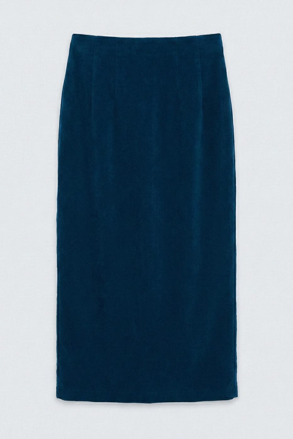 Velvet Midi Pencil Skirt Turquoıse