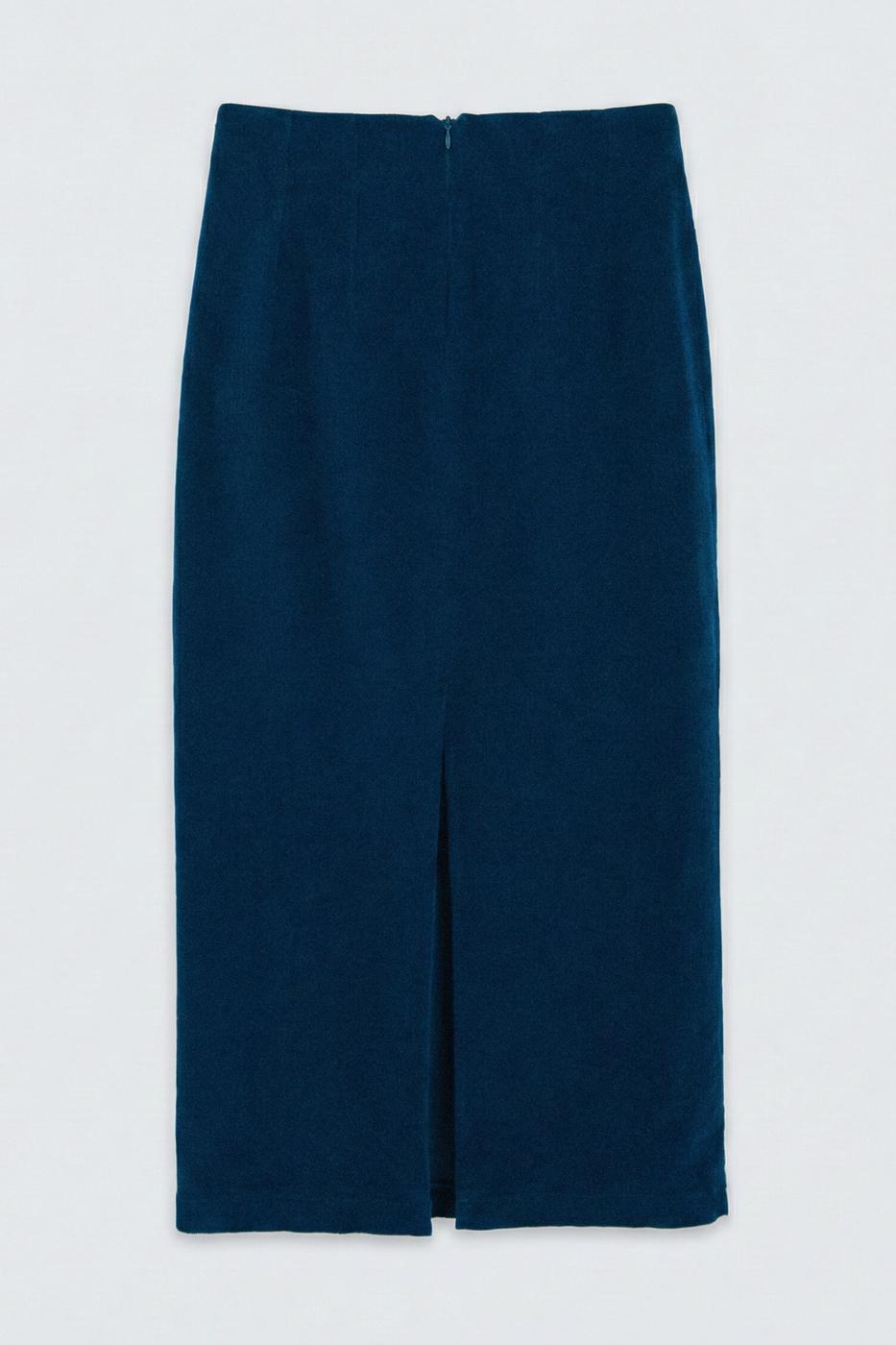 Velvet Midi Pencil Skirt Turquoıse