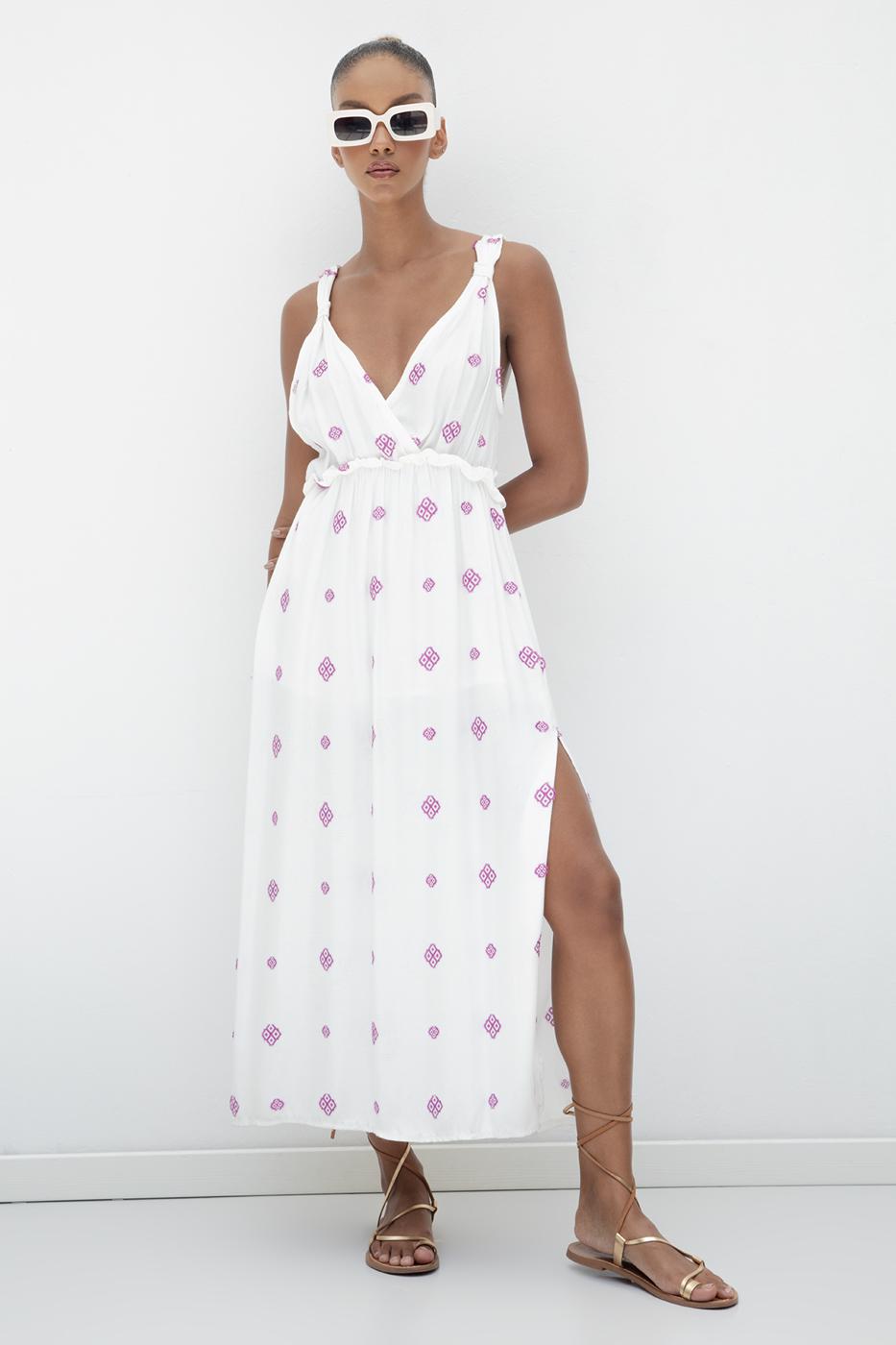 Wide Strapped Midi Dress White
