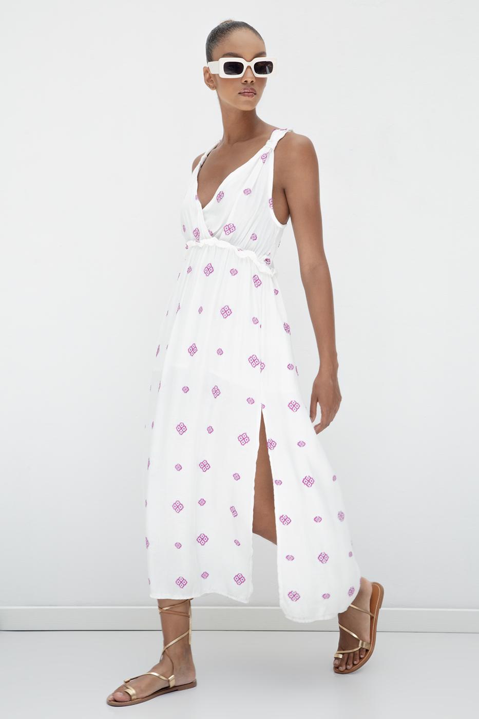 Wide Strapped Midi Dress White