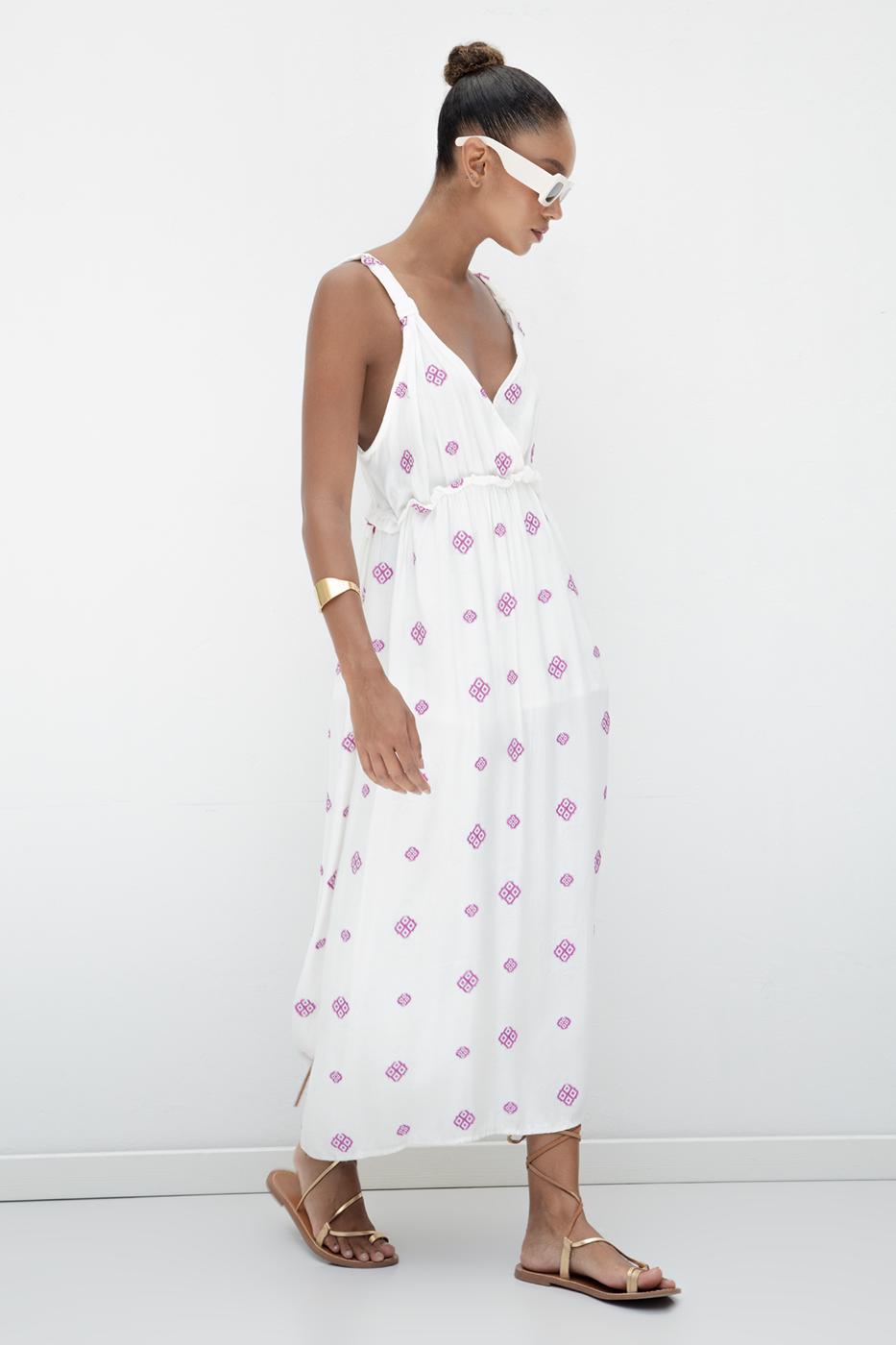 Wide Strapped Midi Dress White