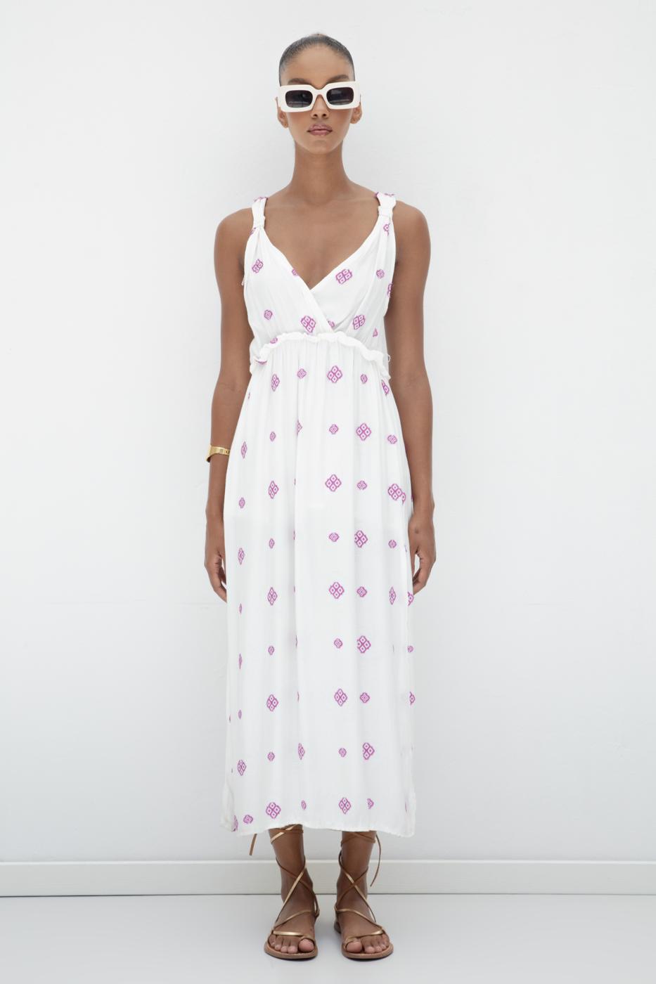 Wide Strapped Midi Dress White
