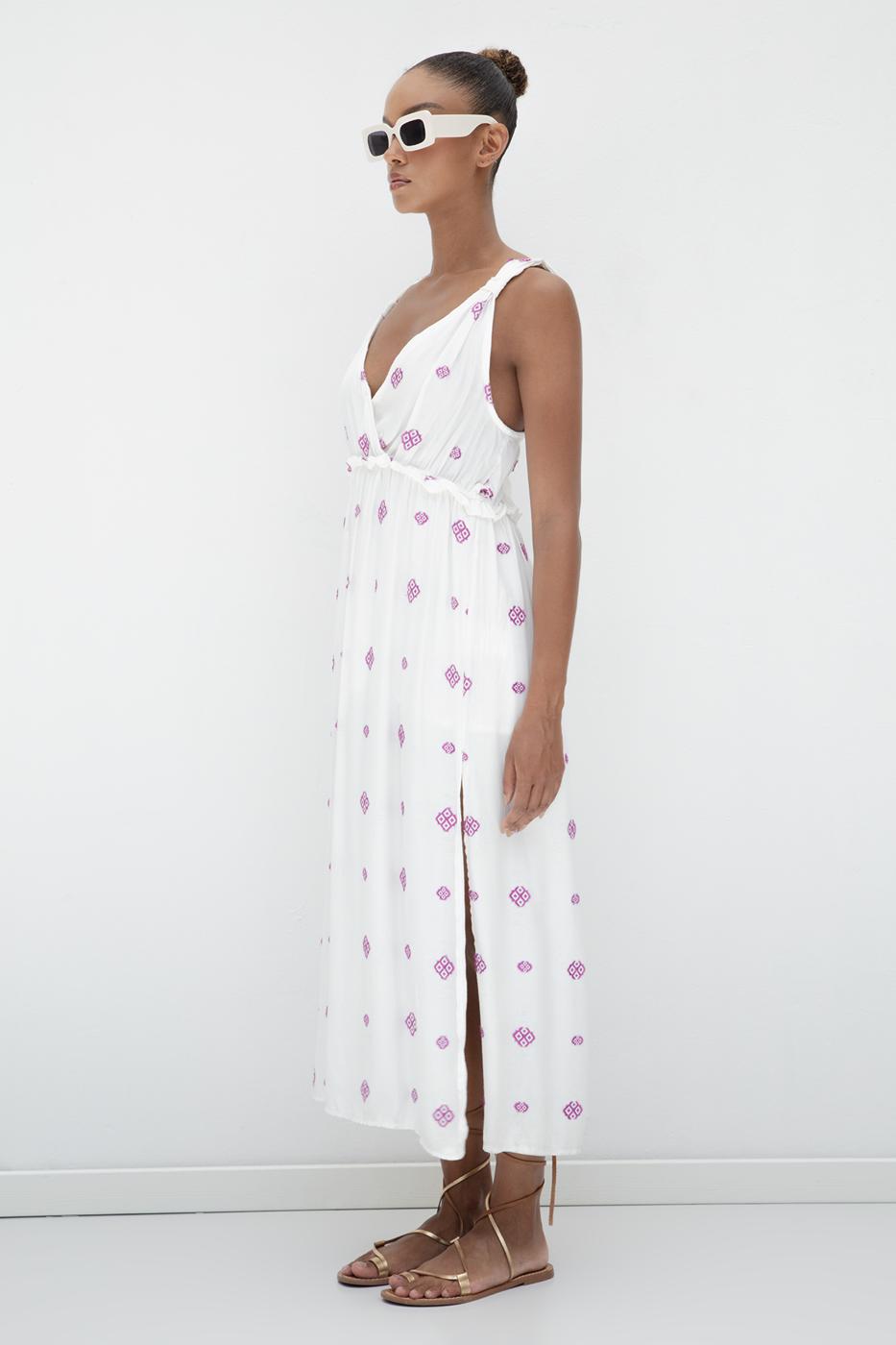 Wide Strapped Midi Dress White