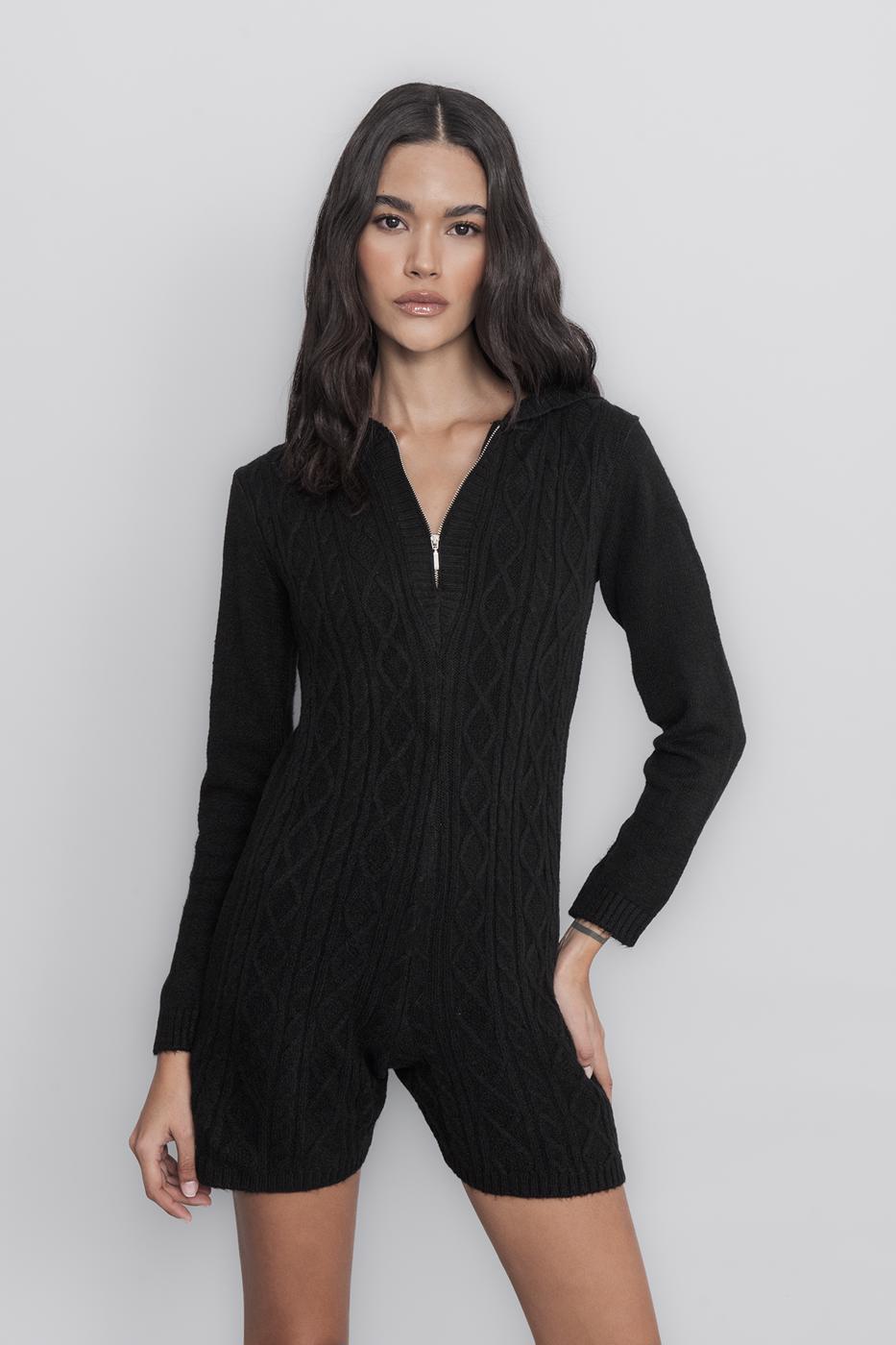 Hooded Knit Mini Romper