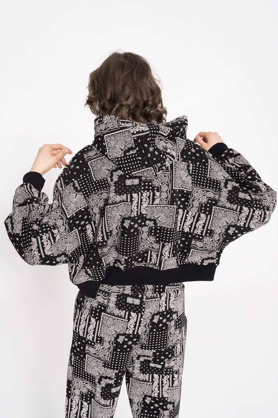 Hooded Printed Fleece Sweatshirt Mat black