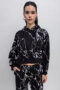 Hooded Printed Fleece Sweatshirt Black