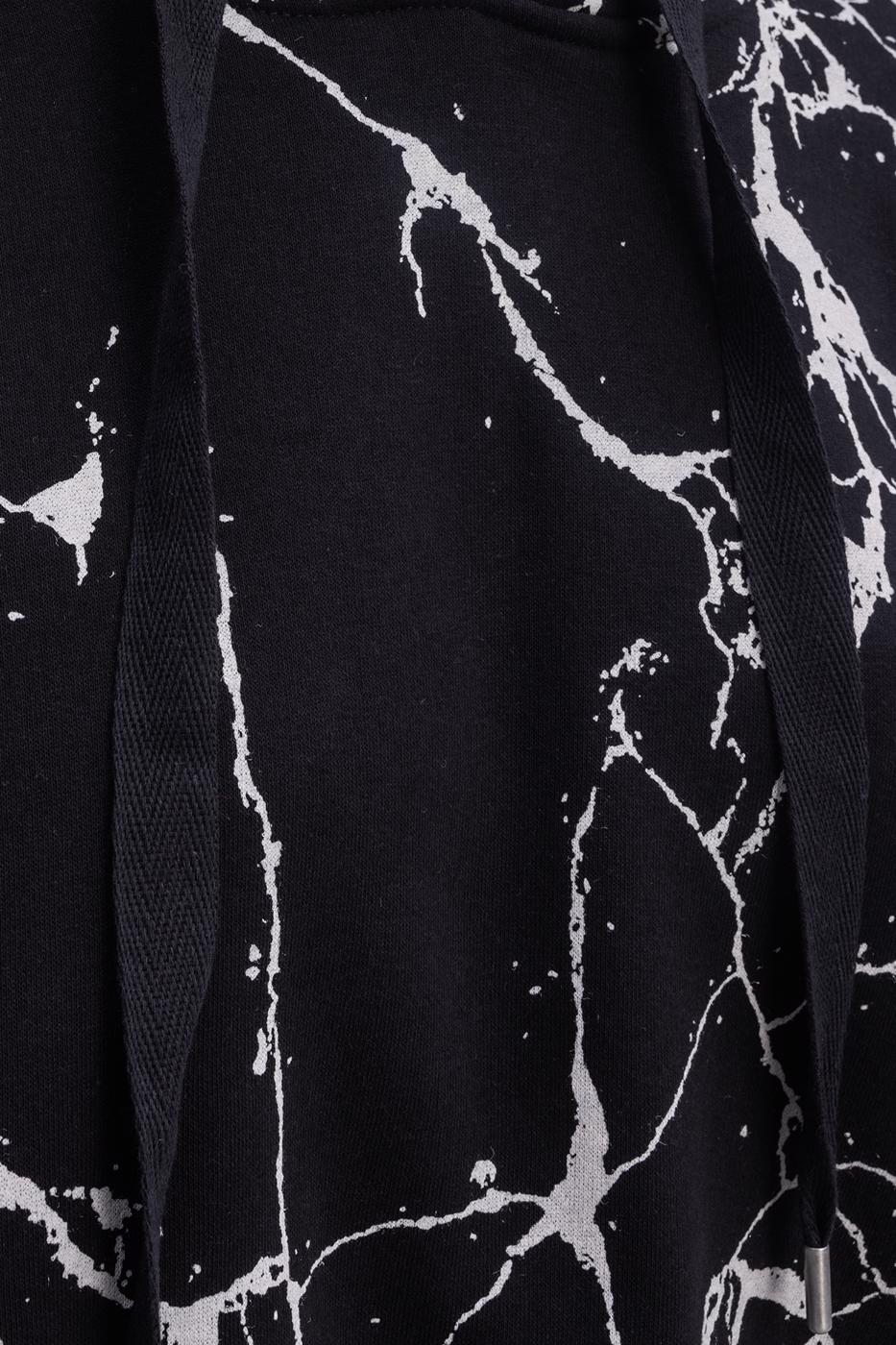 Hooded Printed Fleece Sweatshirt Black