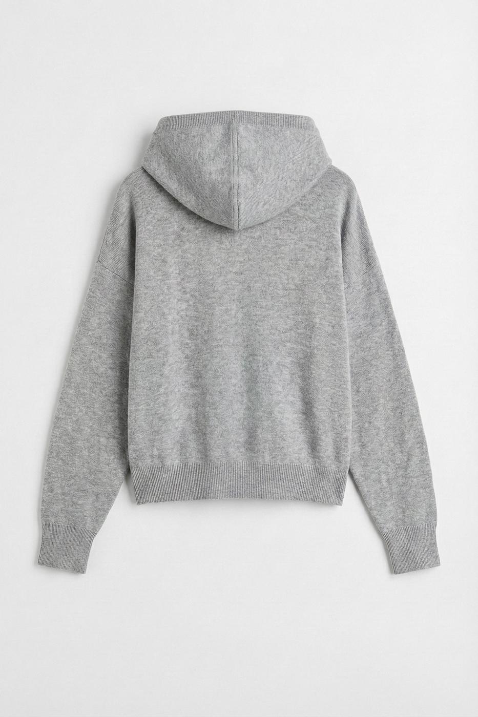 Hooded Zip-Up Knit Sweater Grey