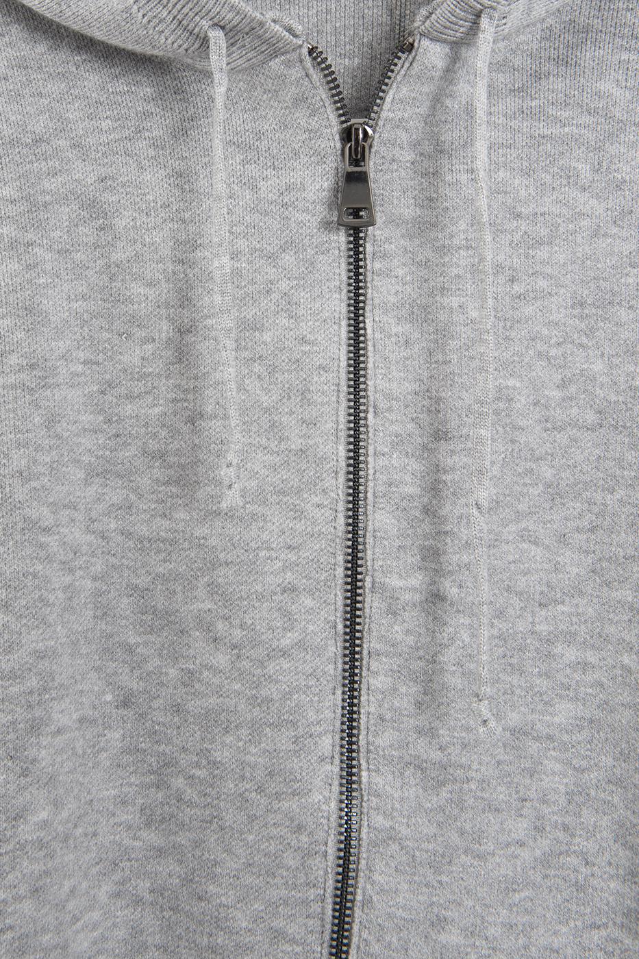 Hooded Zip-Up Knit Sweater Grey