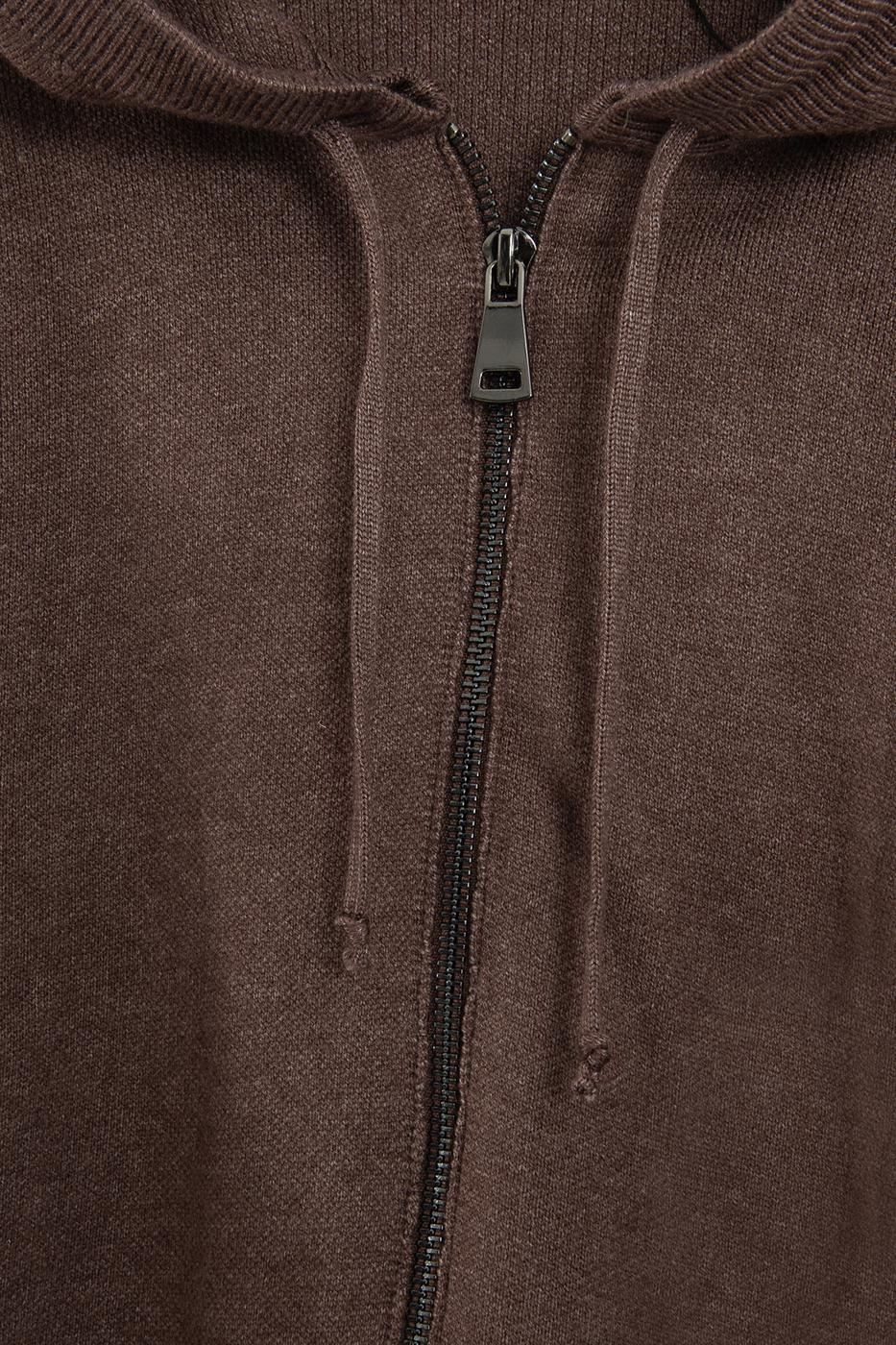 Hooded Zip-Up Knit Sweater Brown