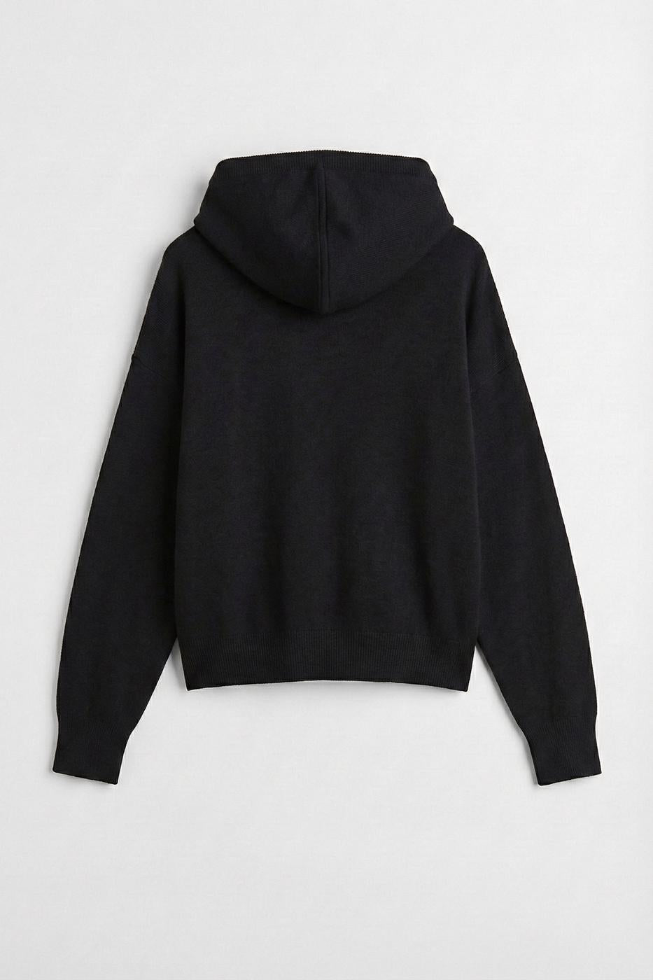 Hooded Zip-Up Knit Sweater Black