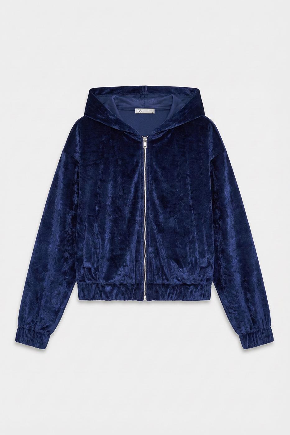 Hooded Velvet Sweatshirt Navy