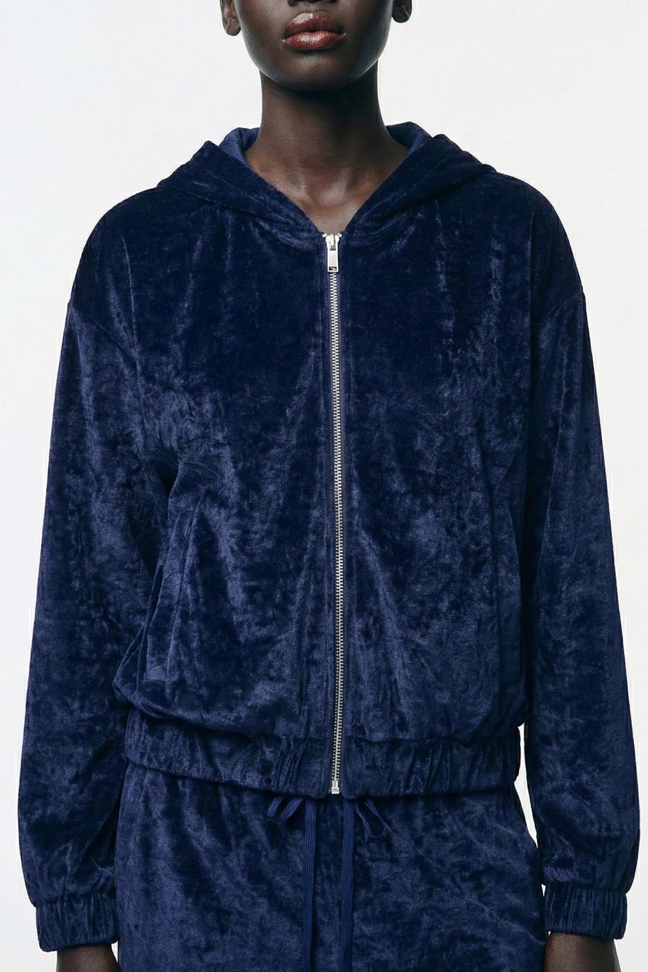 Hooded Velvet Sweatshirt Navy