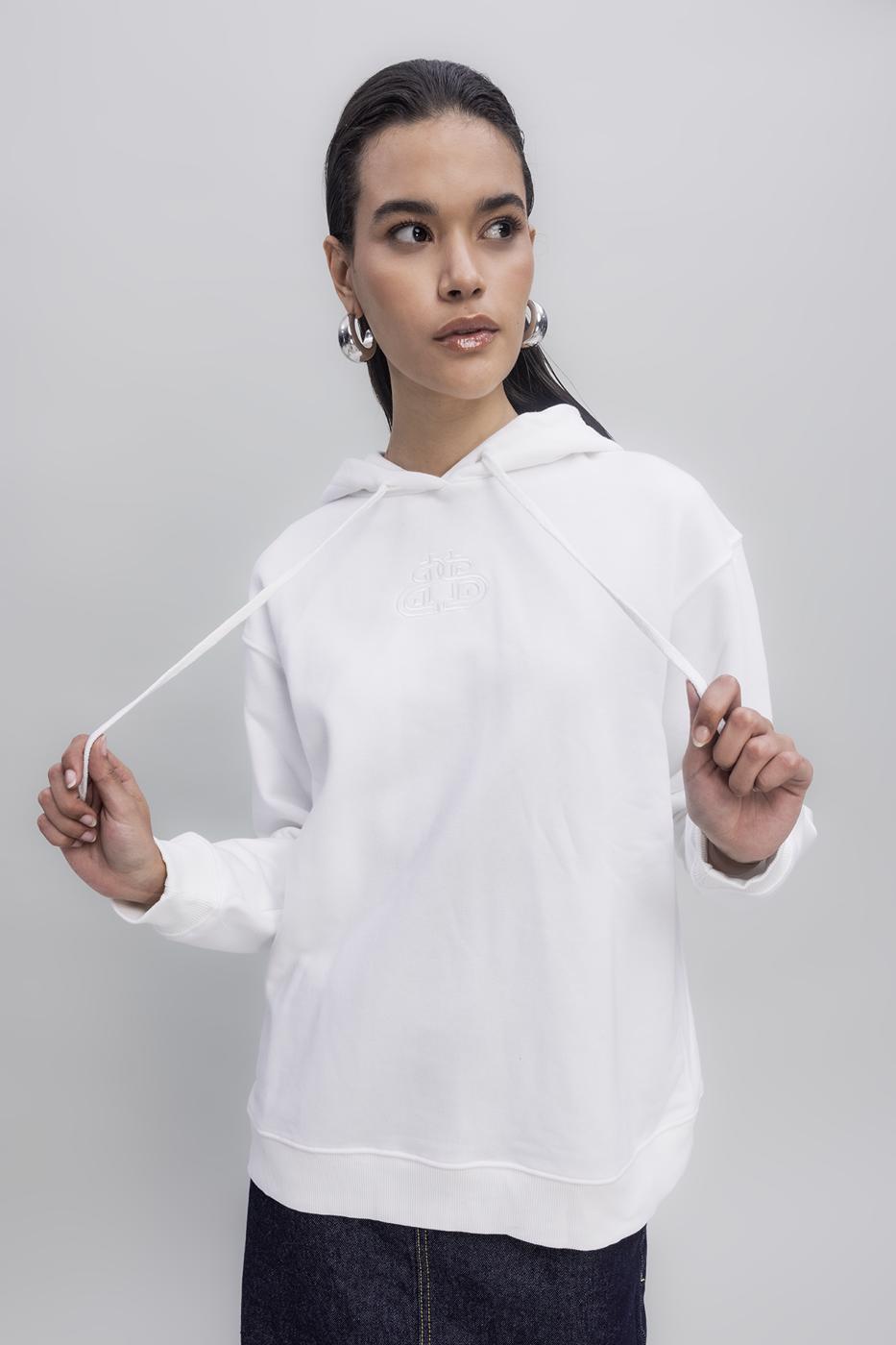 Hooded Embroided Sweatshirt Ecru