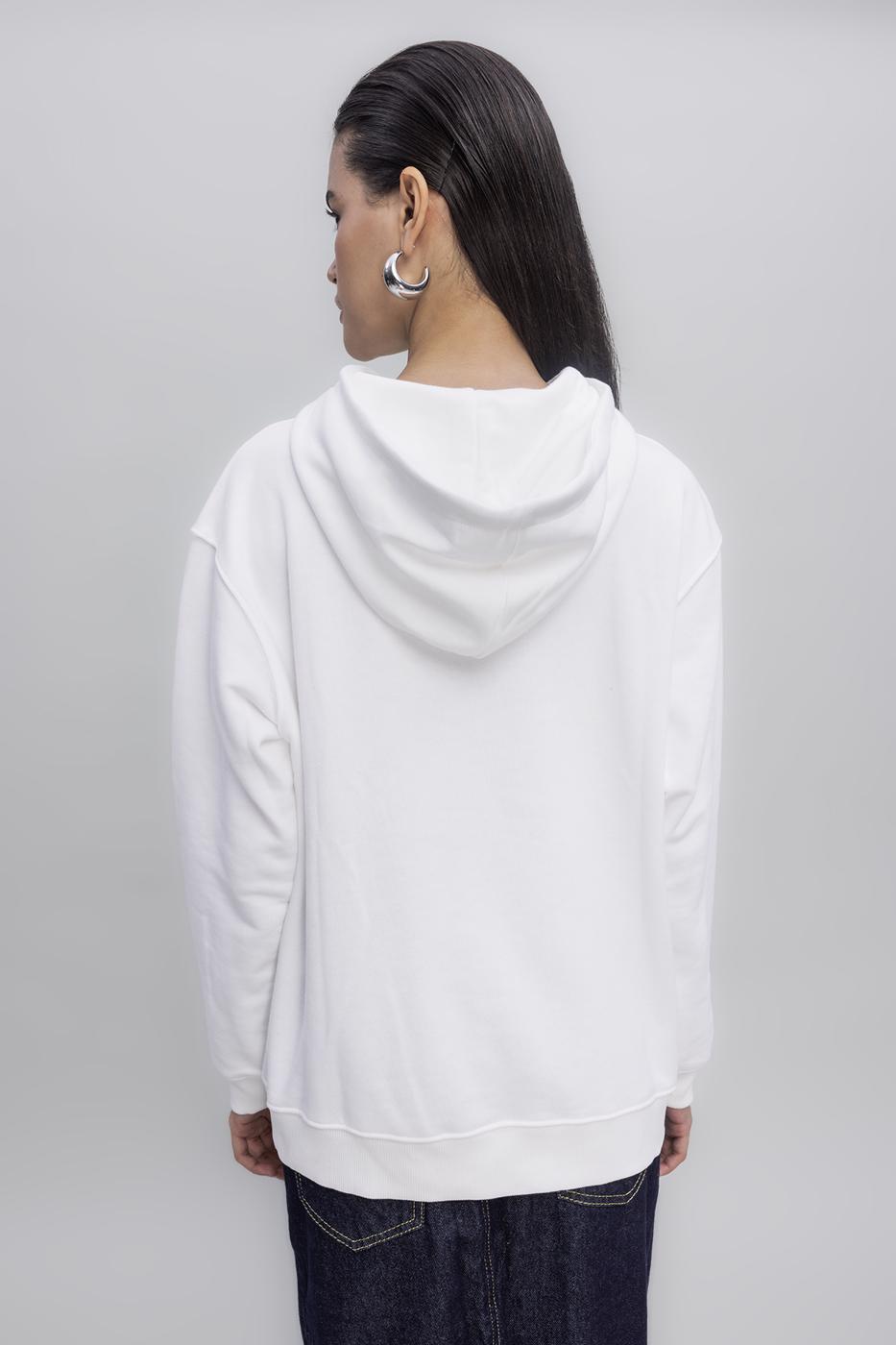 Hooded Embroided Sweatshirt Ecru