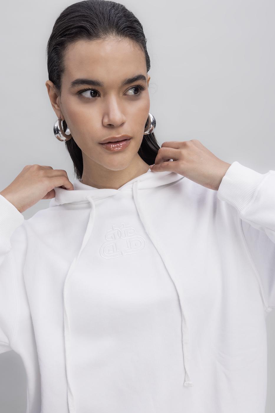 Hooded Embroided Sweatshirt Ecru