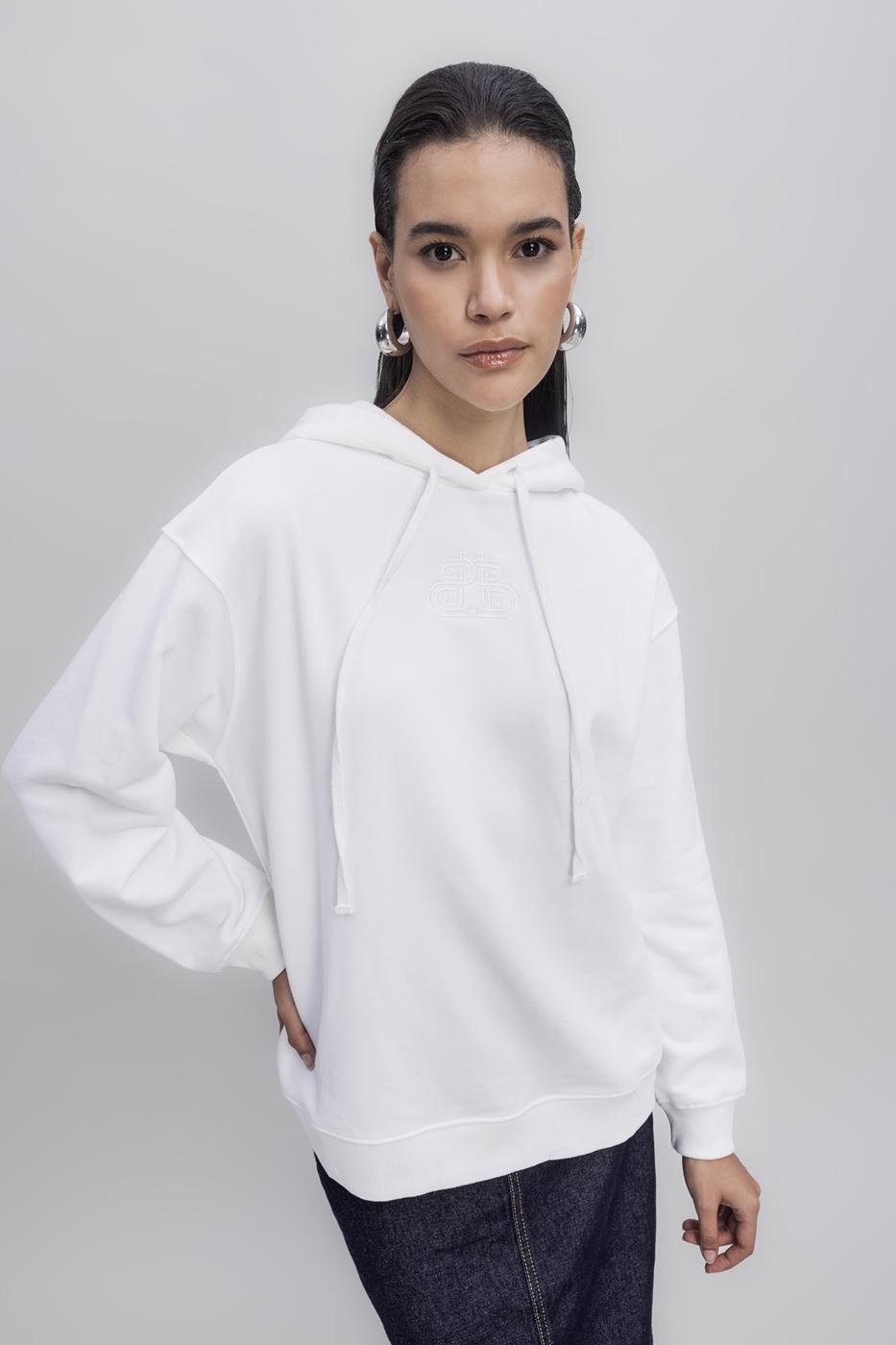 Hooded Embroided Sweatshirt Ecru