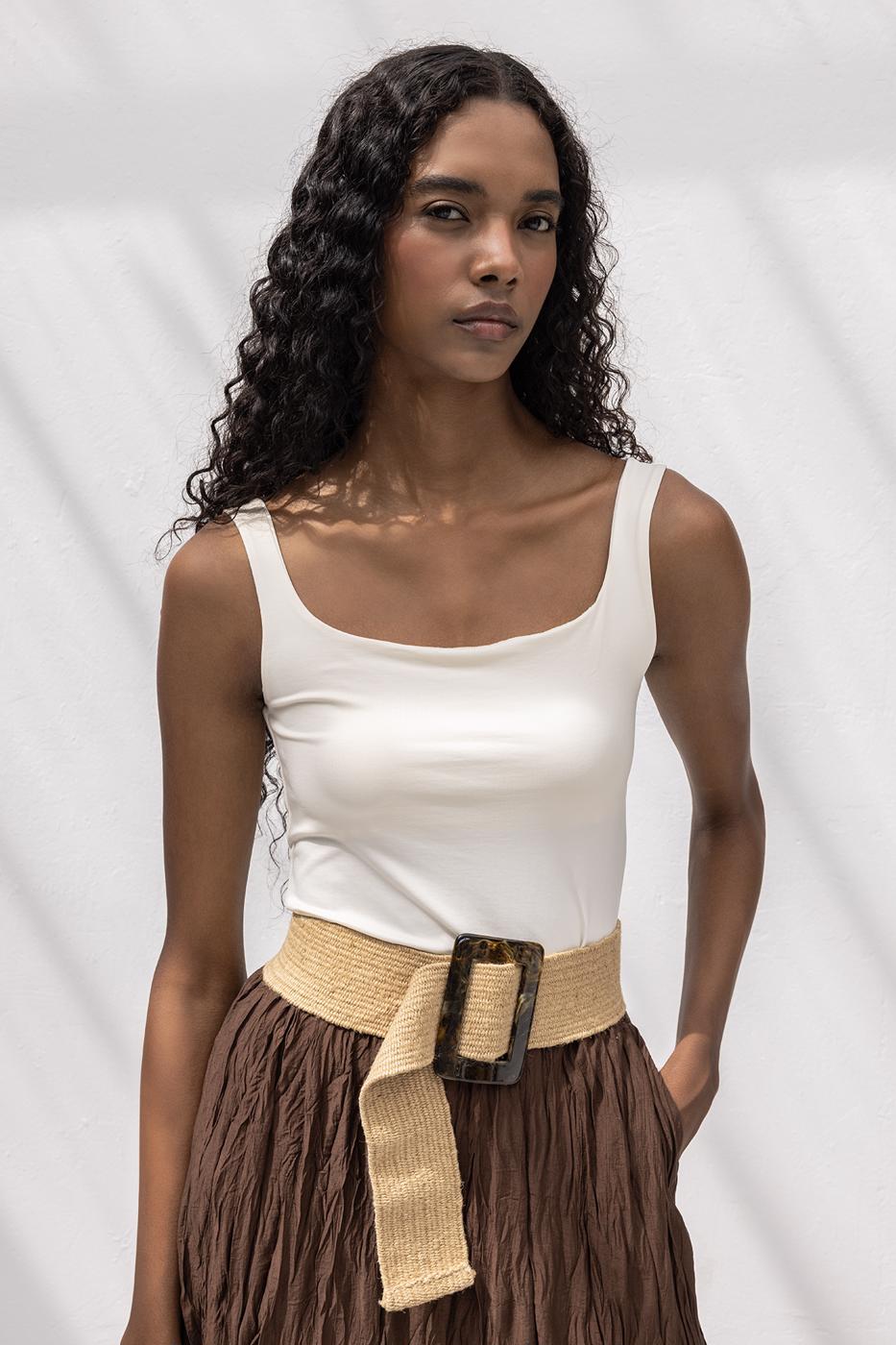 Square Neck Tank Top White